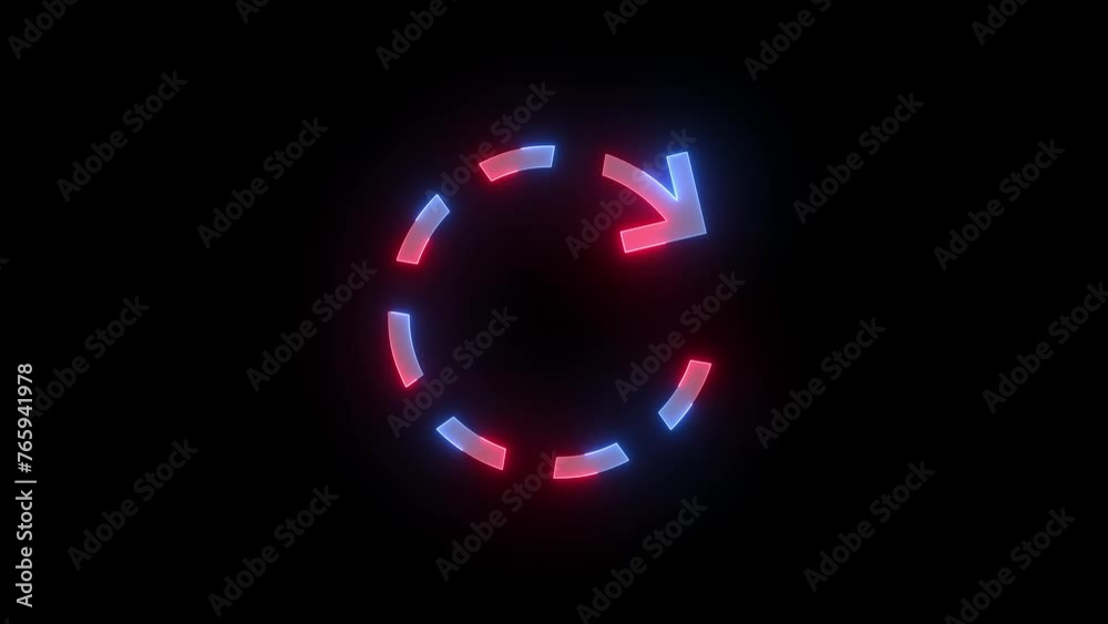 Neon process circle arrow icon blue red color glowing animation black background Neon process circle arrow icon blue red color glowing animation black background