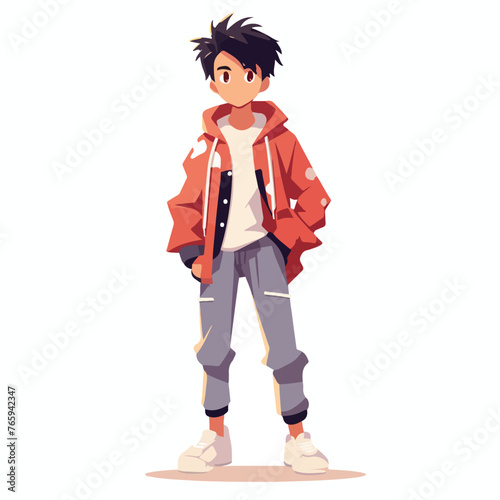 young guy. anime boy character japanese flat vector