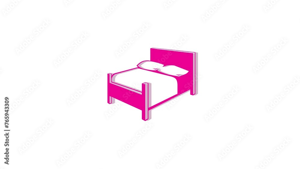 3d bed logo icon loopable rotated pink color animation on white background 3d bed logo icon loopable rotated pink color animation on white background