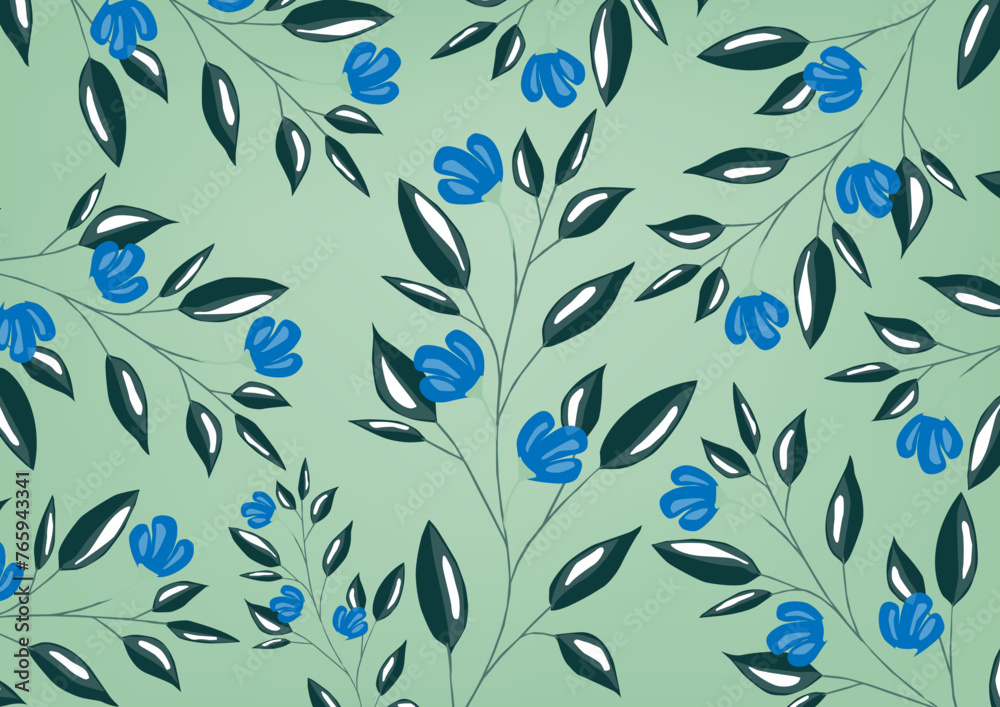 Desenho de estampas florais com fundo verde