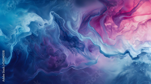 Abstract Waves of Color Blue and Pink Dreamscapes with Fluid Acrylics - Turbulent Artistry and Mystic Atmospheres