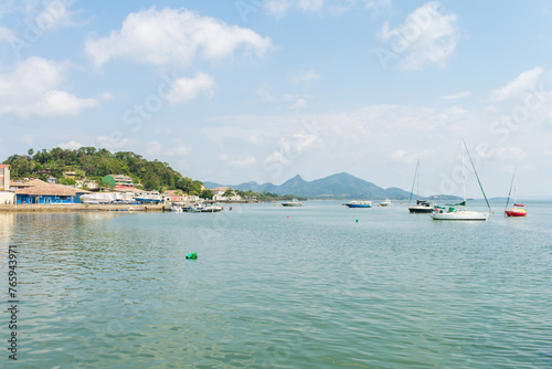 Sao Francisco de Sul, Brazil - August 22th 2023: Babitonga bay and a view of the historic center of Sao Francisco do Sul, oldest city of Santa Catarina photo