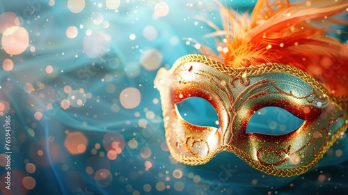 Venetian carnival mask with feathers and bokeh lights © Obsidian