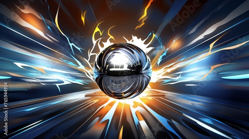 Silver pinball metal ball with abstract background. photo