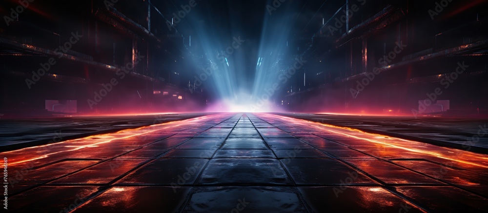 Fototapeta premium Futuristic sci-fi corridor with glowing neon lights
