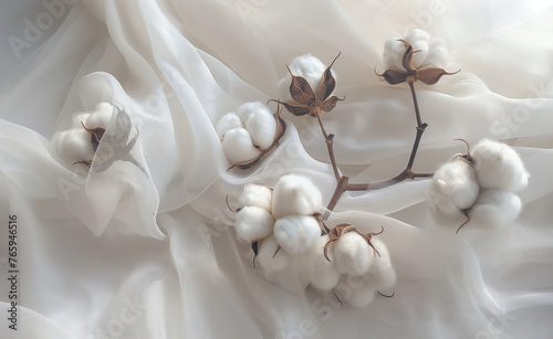 Pure Elegance: Cotton Bolls Resting on White Fabric © Curioso.Photography