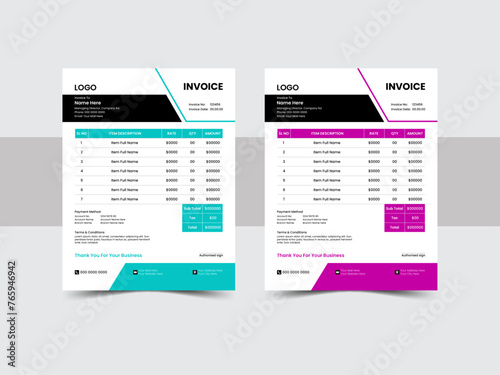 Invoice minimal design template. Bill form business invoice accounting. Modern and creative design. Two color invoice template and vector illustration.