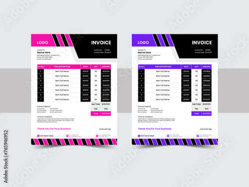 Invoice minimal design template. Bill form business invoice accounting. Modern and creative design. Two color invoice template and vector illustration.