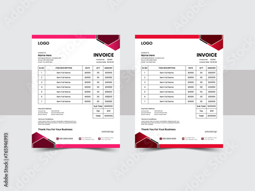 Corporate Invoice template design creative, minimal and professional payment agreement form money accounting tax page. clean invoice, simple invoice document.