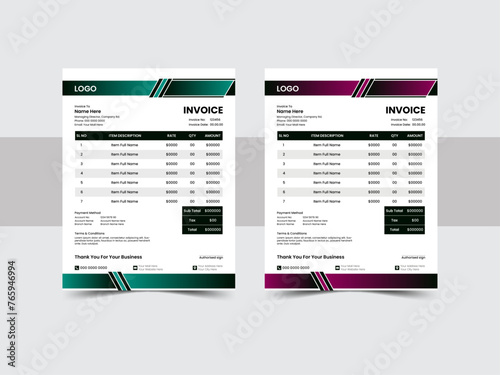 Corporate Invoice template design creative, minimal and professional payment agreement form money accounting tax page. clean invoice, simple invoice document.