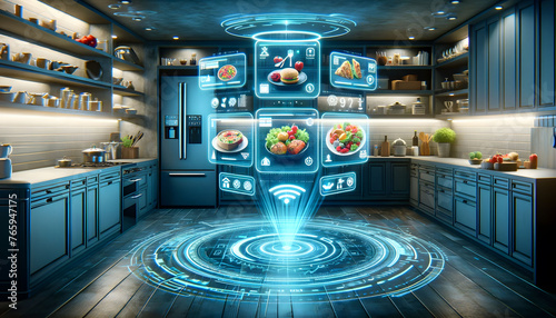 Futuristic holographic food delivery app.
