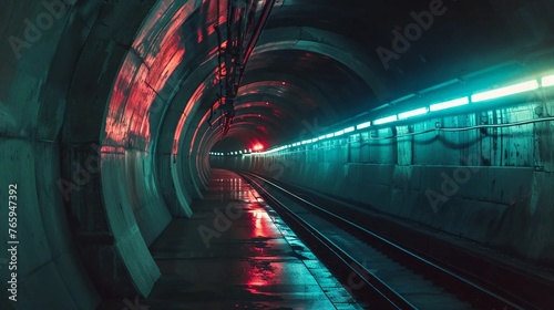 Subway tunnel underground with neon lights
