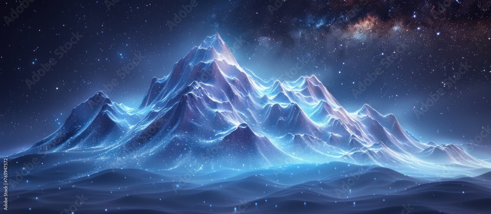 Ethereal Blue Polygonal Mountain Landscape