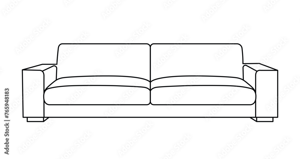 Sofa outline icon. Line art illustration of couch. Modern lounge, furniture in scandinavian style for home interior. Linear vector illustration isolated on white background.