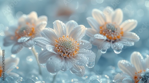 Group of white daisy flowers with water droplets