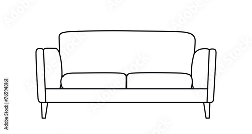 Sofa outline icon. Line art illustration of couch. Modern lounge, furniture in scandinavian style for home interior. Linear vector illustration isolated on white background.