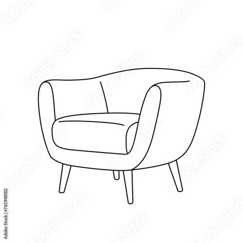 Armchair outline icon. Chair line illustration. Linear illustration of trendy soft furniture. Vector armchair sketch isolated on white background.