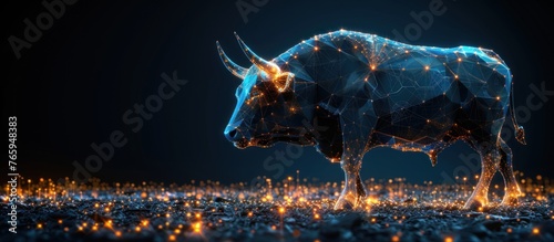 Japanese candlesticks and a Bull on dark background photo