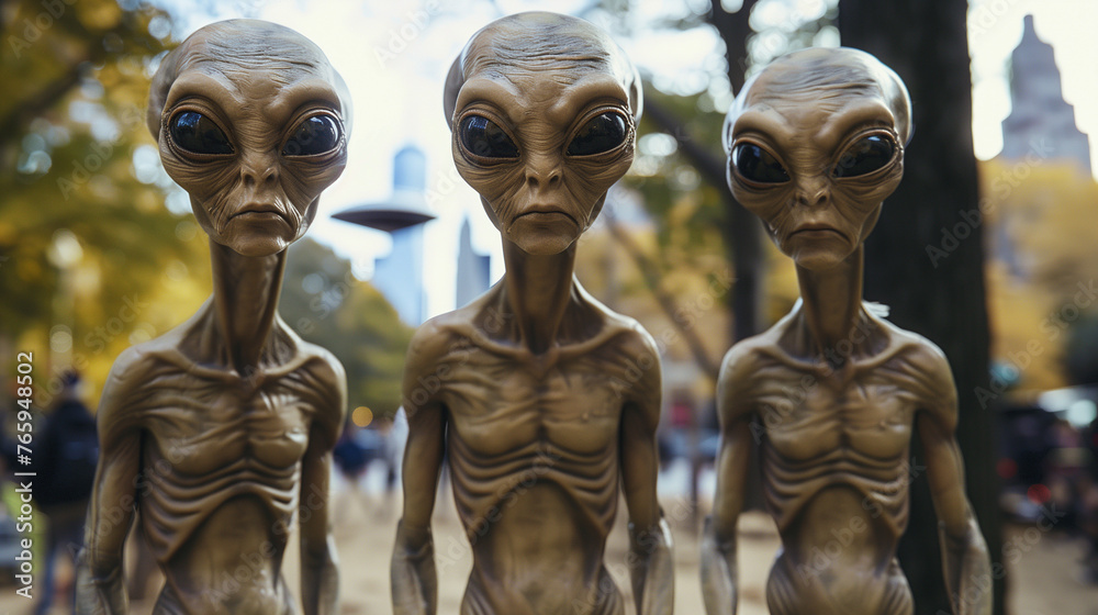 Three aliens look at you and they are think you are totally stupid - obrazy, fototapety, plakaty 