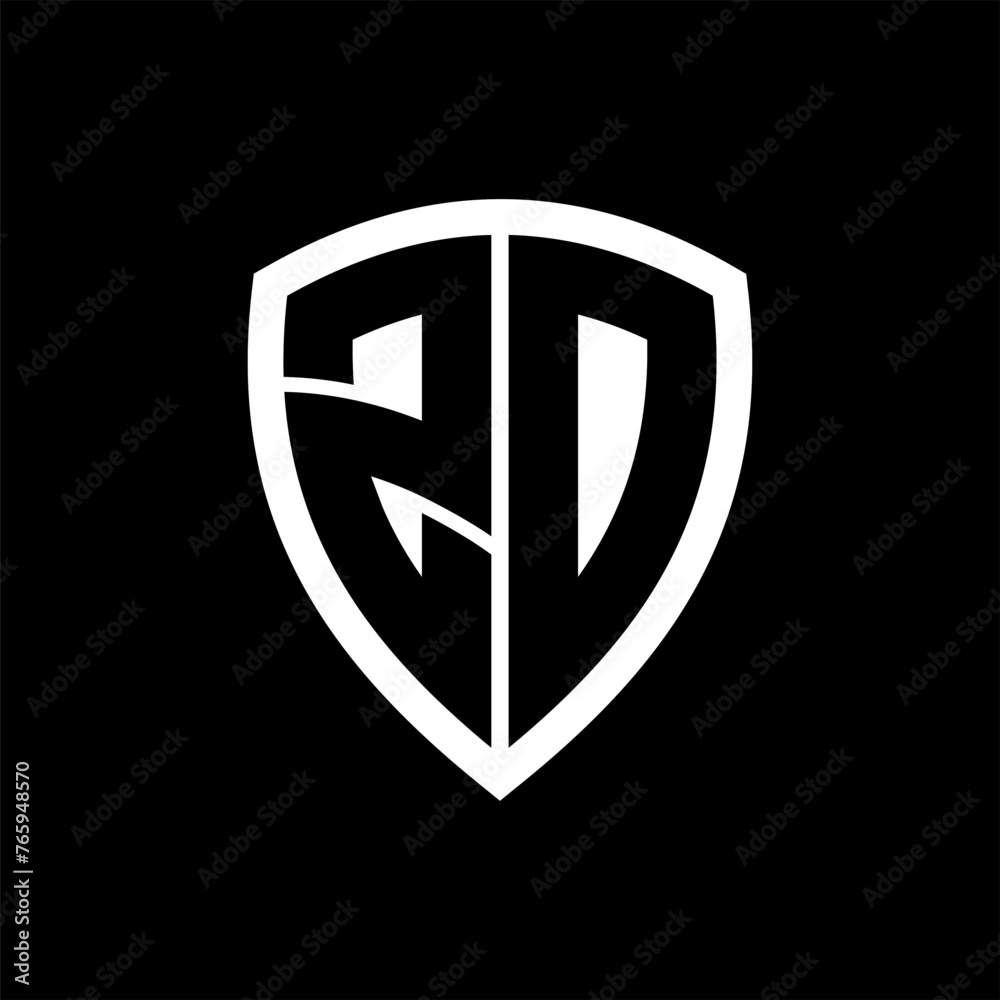 ZD monogram logo with bold letters shield shape with black and white color design ZD monogram logo with bold letters shield shape with black and white color design