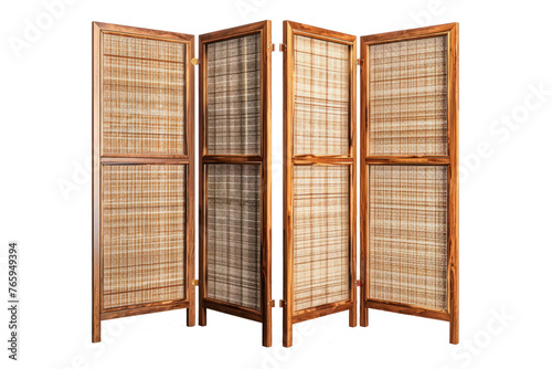Wooden folding screens room divider isolated on white background. photo