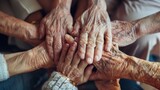 Close up help and care hands for the elderly life family support concept. AI generated