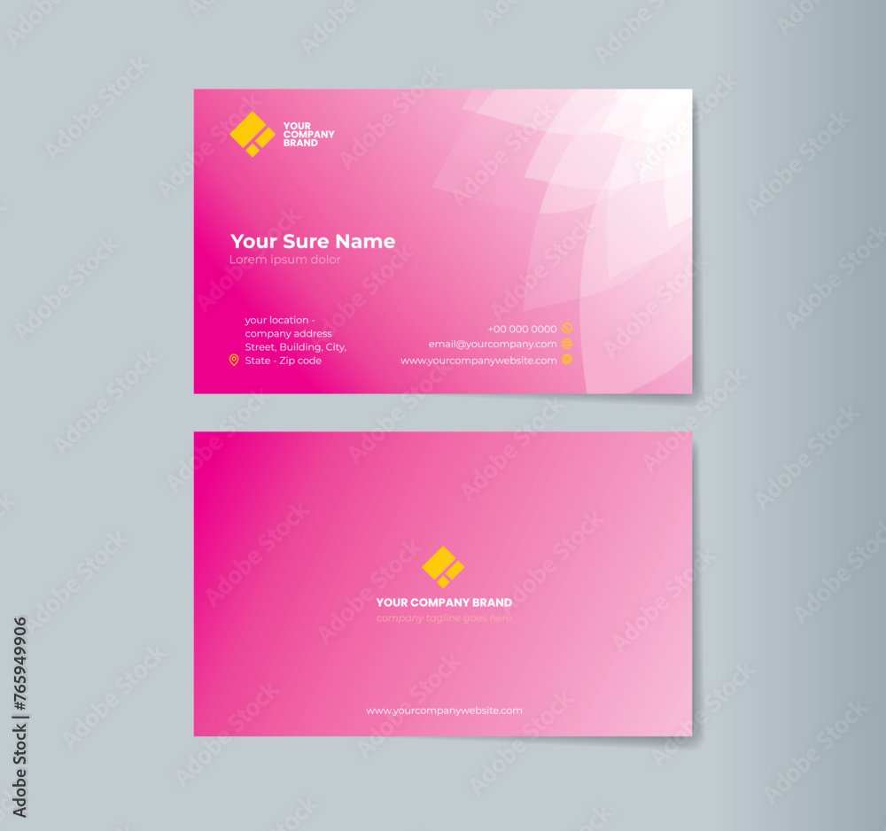 A set of horizontal double-sided business card template designs with illustrations of transparent white flower petals on a pink gradient background