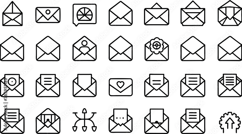 Black emails vector icon pack Black emails vector icon pack