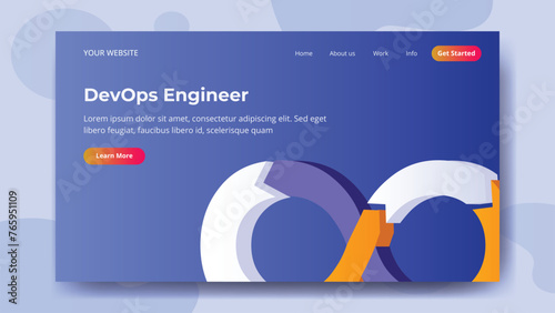 Devops isometric landing page. DevOps, software development and IT Operation methodology, Web development or devops concept in banner, poster, flyer design.