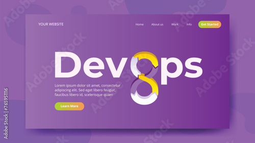 Devops isometric landing page. DevOps, software development and IT Operation methodology, Web development or devops concept in banner, poster, flyer design.