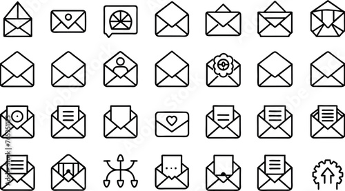 Black emails vector icon pack
