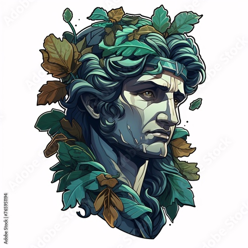 a cartoon of a man with leaves around his head
