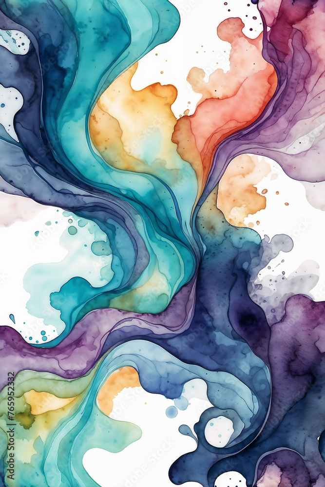 Abstract Jewel-Toned Watercolor Marble Pattern Background