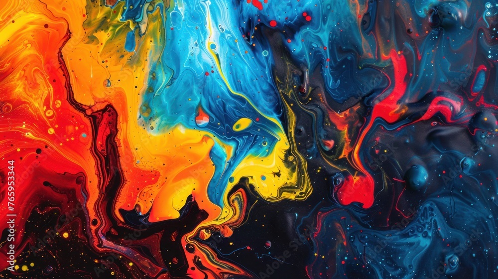 Abstract background made using liquid acrylic technique, displaying sparks of joy and pain, rage and celebration - obrazy, fototapety, plakaty 