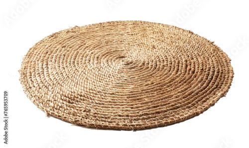 round rug isolated on white, straw carpet circle decor isolated on white.