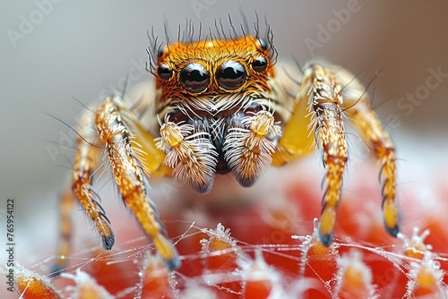 Captivating Cross-Spidering: Macro Photography of a Spider with Hypnotic Eyes and Delicate Tentacles