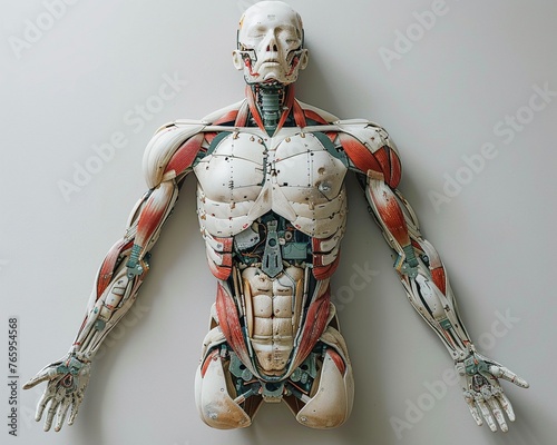 Dadaist art reimagines humans as mechanical contraptions, their bodies assembled from disparate parts, high resolution DSLR