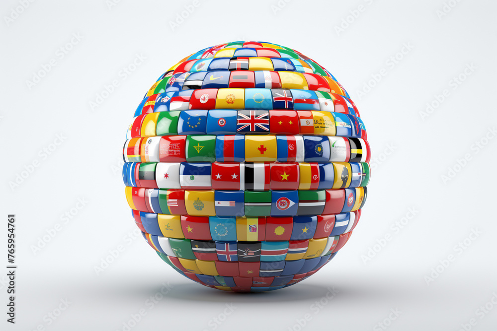 3d rendering of a sphere with flags of different countries on it 3d rendering of a sphere with flags of different countries on it