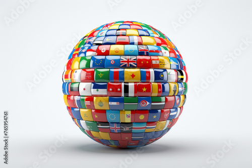 3d rendering of a sphere with flags of different countries on it