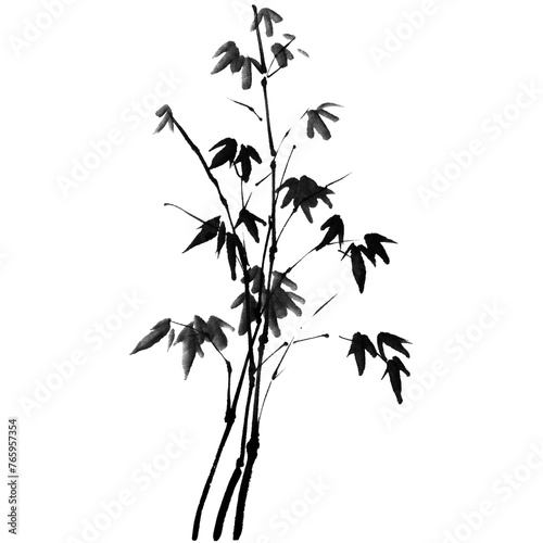 Watercolor illustration of bamboo. Gohua, traditional chinese ink and wash painting.
