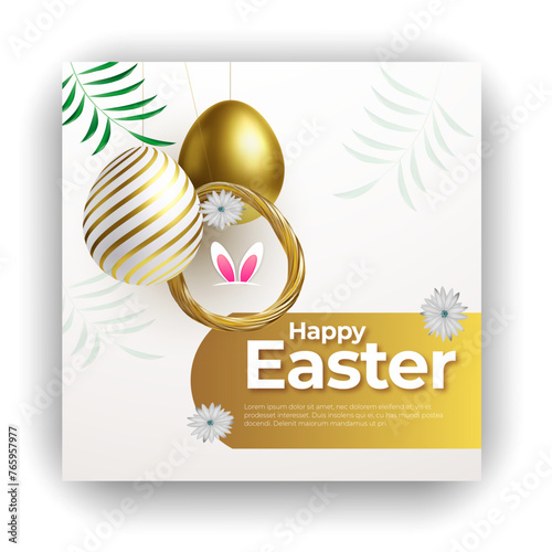 Happy Easter concept design, story template and banner set with bunny. Happy Easter Hand drawn calligraphy and lettering. Design for holiday greeting card invitation of the Easter day template