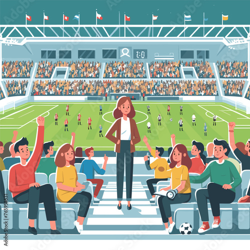 football stadium supporter peoples flat illustration