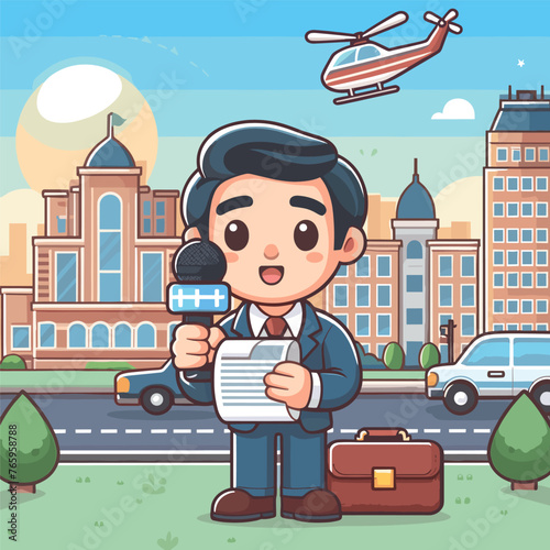 news reporter man reading news for live