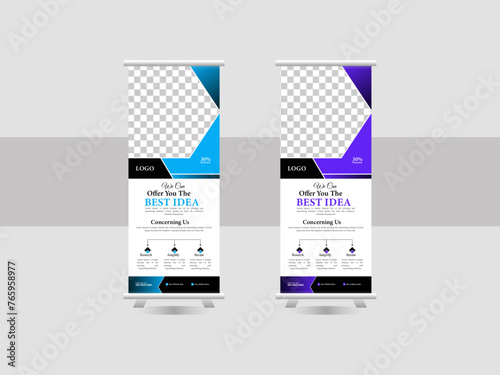 Corporate roll banner or poster design. Abstract design with creative layout template. Marketing, annual meetings, promotions and advertising roll up banner stand.