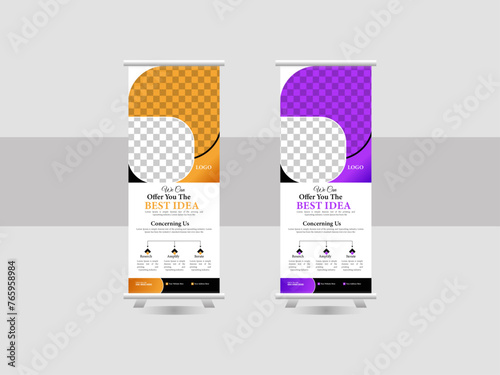 Corporate roll banner or poster design. Abstract design with creative layout template. Marketing, annual meetings, promotions and advertising roll up banner stand.