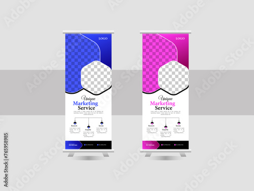 Corporate roll banner or poster design. Abstract design with creative layout template. Marketing, annual meetings, promotions and advertising roll up banner stand.
