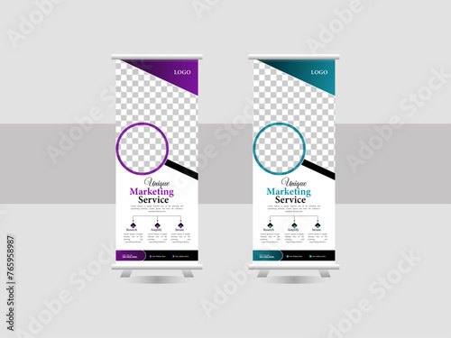Corporate roll banner or poster design. Abstract design with creative layout template. Marketing, annual meetings, promotions and advertising roll up banner stand.