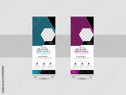 Corporate roll-up banner for your business. Business roll up banner design for business events, annual meetings, presentations, marketing, promotions and advertising.