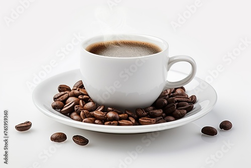 Cup of coffee with beans