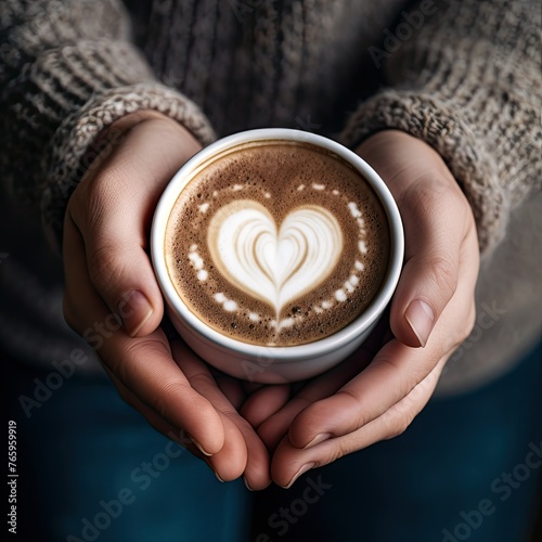 Hands holding a cup of coffee with heart design